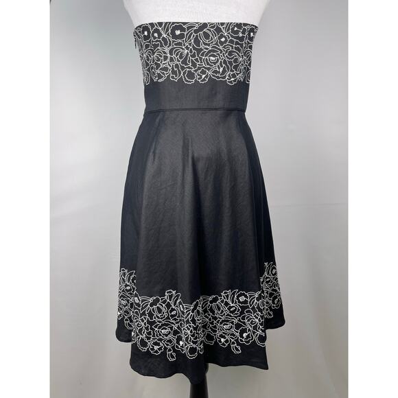 NWT LOFT Ann Taylor Strapless Floral Embroidered ALine Dress Black Linen Size 8P - Picture 5 of 11
